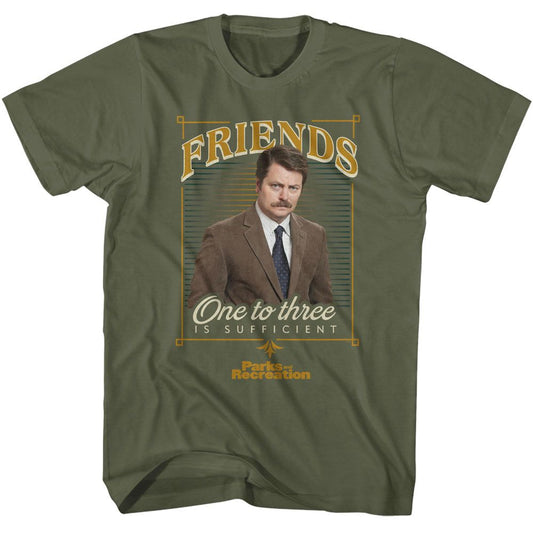 Parks And Recreation - One To Three Is Sufficient - American Classics - Solid Green Adult Short Sleeve T-Shirt