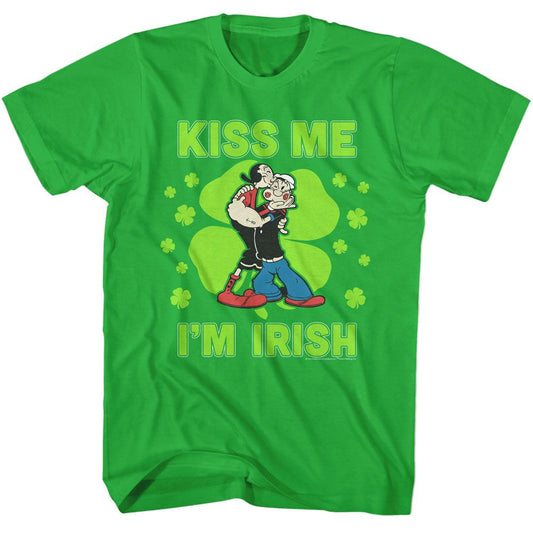 Popeye - Kiss Me Im Irish - American Classics - Solid Green Adult Short Sleeve T-Shirt