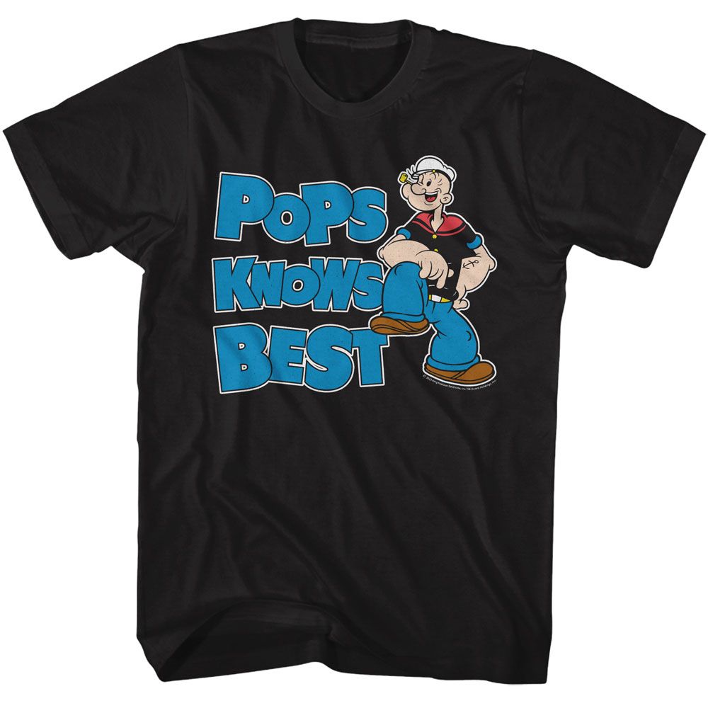 Popeye - Pops Knows Best - American Classics - Solid Black Adult Short Sleeve T-Shirt