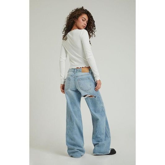 Pacsun Women's Casey Low Rise Baggy Jeans Butt Slit Light Indigo