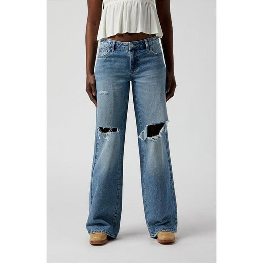 Pacsun Women's Casey Low Rise Baggy Jeans Ripped Medium Indigo