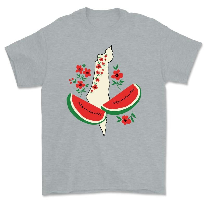 Palestine Flag Shirt - Support Palestine Free Palestine T-Shirt with Watermelon Design Unisex Cotton T-Shirt Fashion Short Sleeve Gift for Men & Women