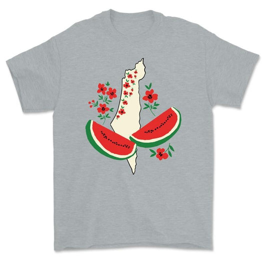 Palestine Flag Shirt - Support Palestine Free Palestine T-Shirt with Watermelon Design Unisex Cotton T-Shirt Fashion Short Sleeve Gift for Men & Women