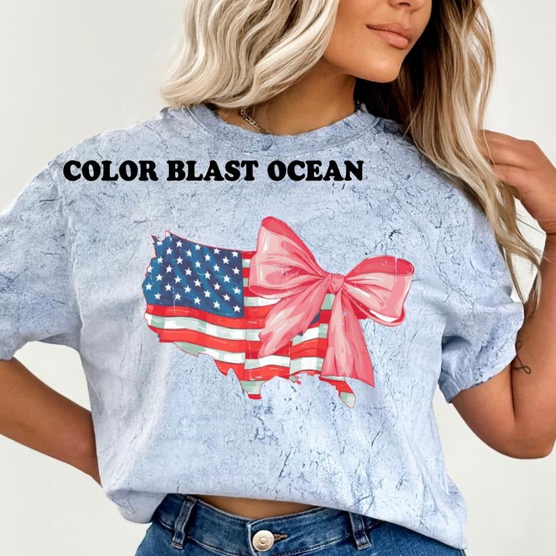 Patriotic USA & Bow Shirt ~ Unisex Apparel Relaxed Fit Printed In The USA Clothing Womenswear Casual Comfort Cotton Top Athletic Boho Chic