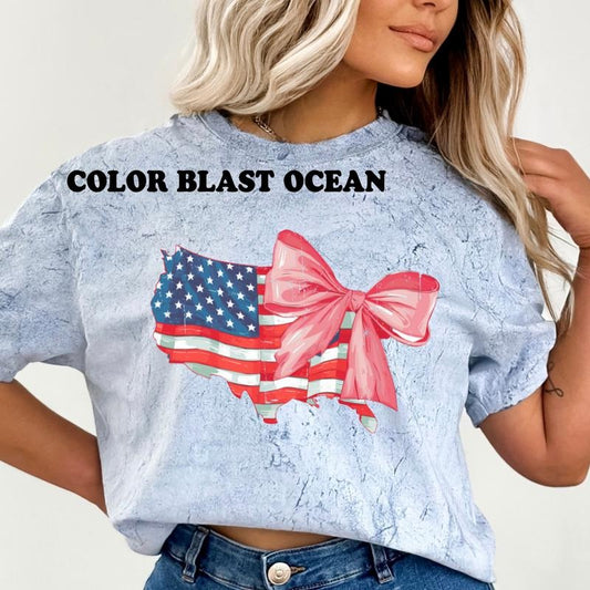Patriotic USA & Bow Shirt ~ Unisex Apparel Relaxed Fit Printed In The USA Clothing Womenswear Casual Comfort Cotton Top Athletic Boho Chic