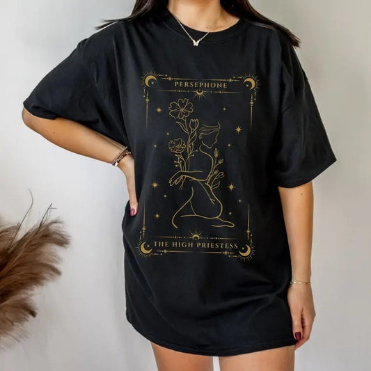 Persephone Botanical Tarot Shirt Greek Mythology Shirt Dark Academia Herbology Shirt High Priestess Indie Tarot Wildflowers Botanical Shirt