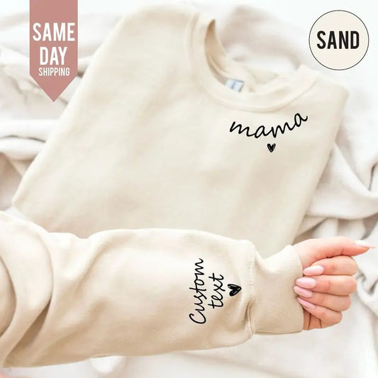 Personalized Mom Sweatshirt, Custom Mama Sweatshirt with Name on Sleeve, Mom Jumper, Minimalist Mama Jumper, Mother's Day Gift for Mum