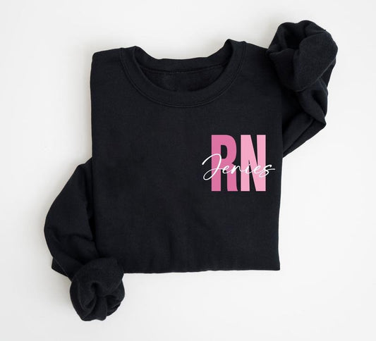 Personalized Registered Nurse Sweatshirt, Custom Nurse Shirt, Pink RN Nurse Sweatshirt, Nurse Appreciation Gift, Custom RN Name Sweater