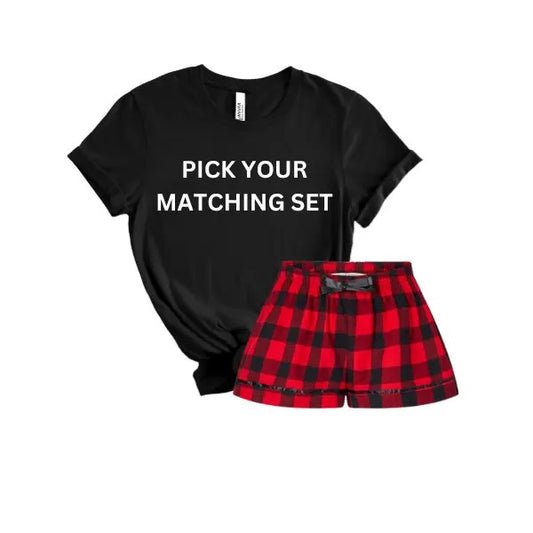 Pick Your Graphic - Grunge Red Plaid Pajama Set - Long Pants or Shorts & Sweatshirt or T-Shirt - Made to Order - Unisex Goth Loungewear, Nightwear