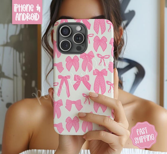 Pink Coquette Bows Phone Case Mag Safe Compatible Magnetic Tough Cases