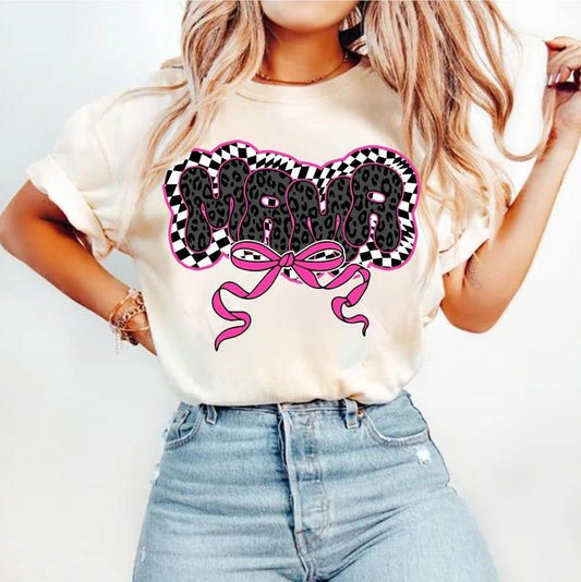 Pink Mama Coquette Bow, Checkered Mama Varsity, Pink Mama, Mama Leopard T-shirt
