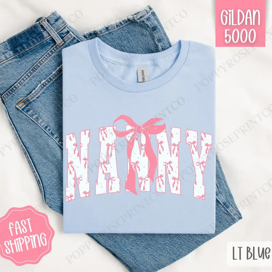 Pink Nanny Bow Shirt Gildan, Women's Tee, Cute Women's Tshirt Plus Sizes