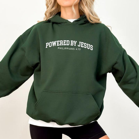 Powered By Jesus Unisex Hoodie, Bible Verse Graphic Hoodies, Faith Unisex Hoodie, Christian Outfits, Religious Gifts For Christian