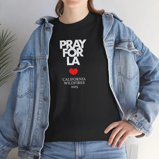 Pray For La California Wildfires 2025 Unisex Heavy Cotton Tee Support Wildfire Victims Pray For California Shirt Firefighter Gift Men's