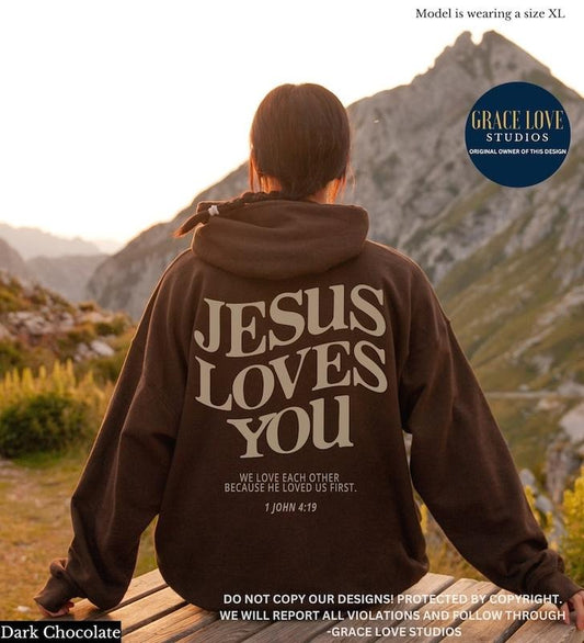 Premium  Jesus Loves You Hoodie Christian Hoodie Christian Sweatshirt Jesus Hoodie Trendy Hoodie Bible Verse Shirt Aesthetic Clothing Christian Merch
