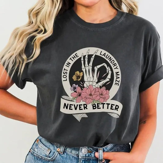 Premium  Mom Life Shirt "Laundry Maze", Funny Motherhood Never Better Skull Tshirt, Mother Birthday Present, Mothers Day Gift, Sarcastic Gift for Mom