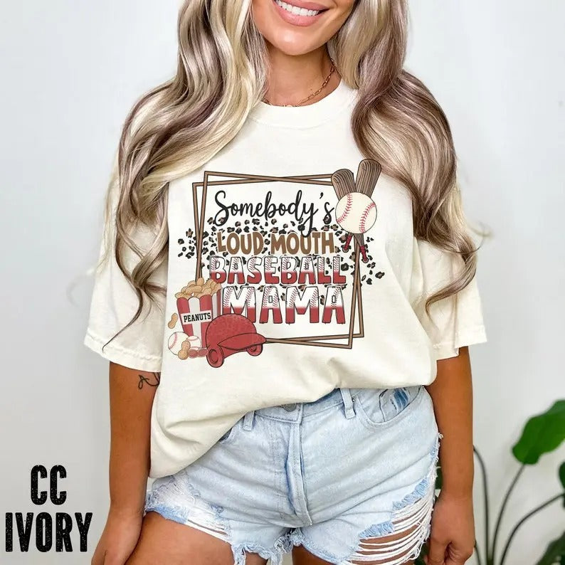 Premium  Somebody's Loud Mouth Baseball MAMA T-Shirt,  Funny Baseball Mom T-Shirt, Baseball Mom T-shirt's, Retro Baseball, Sports Moms