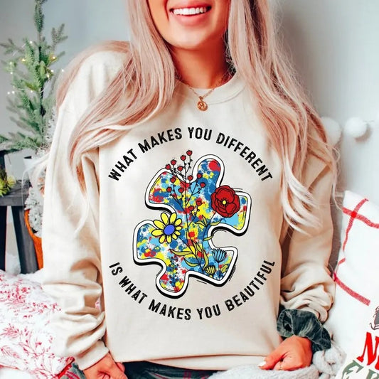 Premium  What Makes You Different Is What Makes You Beautiful , Autism Png, Autism Awareness, Autism Puzzle sweatshirt
