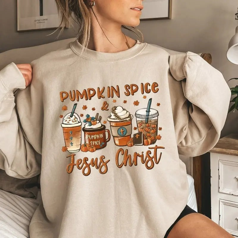Pumpkin Spice Jesus Christ Fall Coffee Sweater, Cute Fall Sweatshirt Unisex