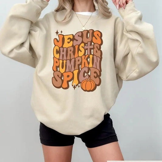 Pumpkin Spice Jesus Christ Sweater, Pumpkin Spice Tshirt, Fall Christian Hoodie, Autumn Sweatshirt, Bible Verse Fall Tee Cotton Womenswear