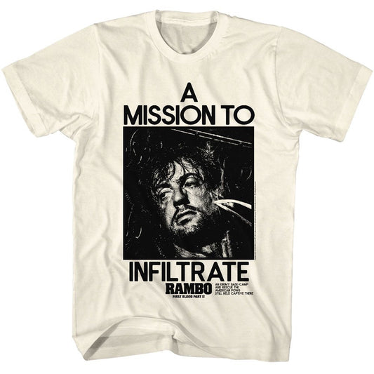Rambo - Mission To Infiltrate - American Classics - Solid Off-White Adult Short Sleeve T-Shirt