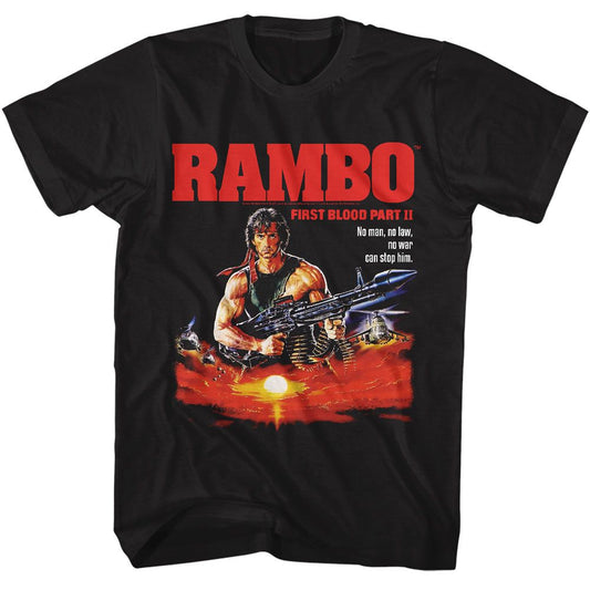 Rambo - No Man No Law - American Classics - Solid Black Adult Short Sleeve T-Shirt