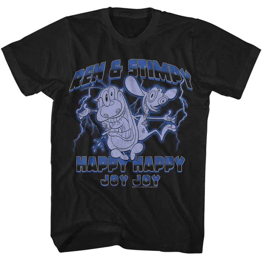 Ren And Stimpy - Lightning - American Classics - Solid Black Adult Short Sleeve T-Shirt
