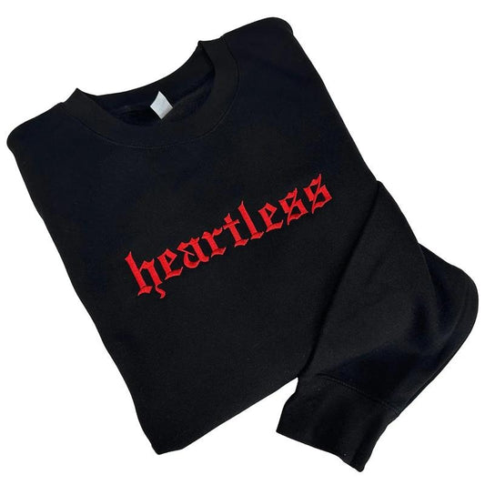 RED Heartless Embroidered Crewneck Unisex Sweatshirt Casual Clothing