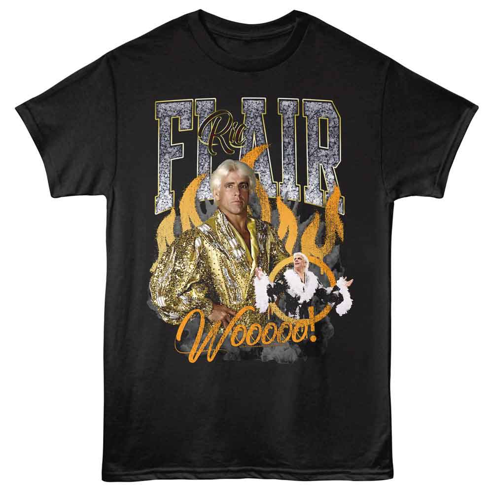 Ric Flair - Wooooo Flames - American Classics - Black Adult Short Sleeve T-Shirt