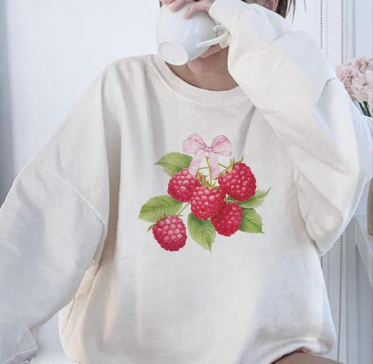 Raspberry Coquette Sweatshirt, Pink Ribbon Trendy Crewneck, Raspberry Sweatshirt, Pink Bow Sweatshirt