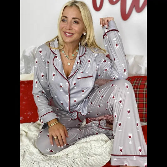 Red Wine Button Down Pajama Set
