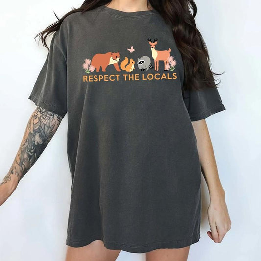 Respect The Local Shirt Comfort Colors, Protect Wildlife Animals Crewneck, Camping Outdoors Pullover, National Parks Sweater, Granola Girl's Tops