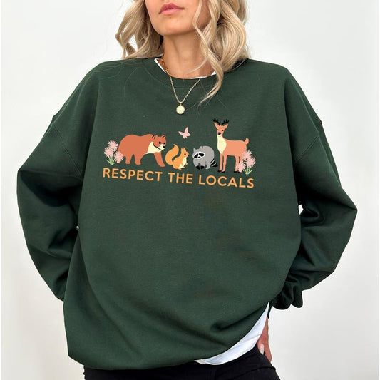 Respect The Local Sweatshirt, Protect Wildlife Animals Crewneck, Camping Outdoors Pullover, National Parks Sweater, Granola Girl's Tops, Womenswear