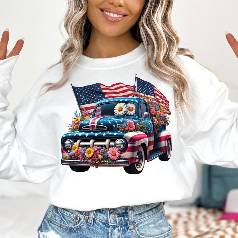 Retro 4th of July Truck  Retro American Flag Farm Truck  Retro Fourth of July  Funny America Trendy July 4th