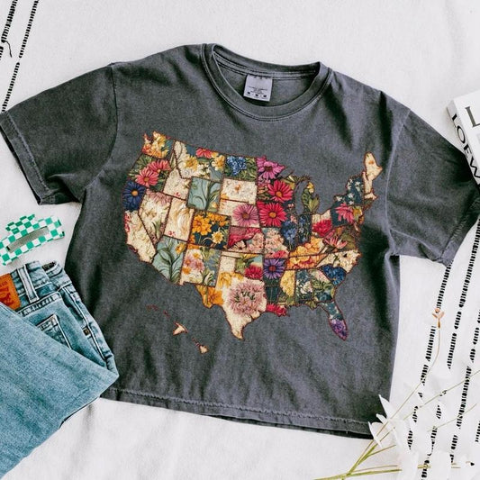 Retro America USA Map Crop Top, America 4th July Unisex Shirt, 4th Of July Baby Tee, USA Flag Tee Y2k, Retro American Girl Shirt, American 1776 Shirt