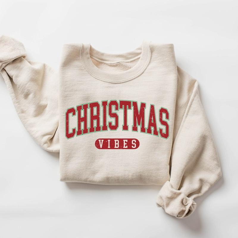 Retro Christmas Vibes Sweatshirt Womens Christmas Sweatshirt Holiday Sweater Cute Christmas Sweatshirt Christmas Gift Winter Shirt Cotton Womenswearstyle{n002}2