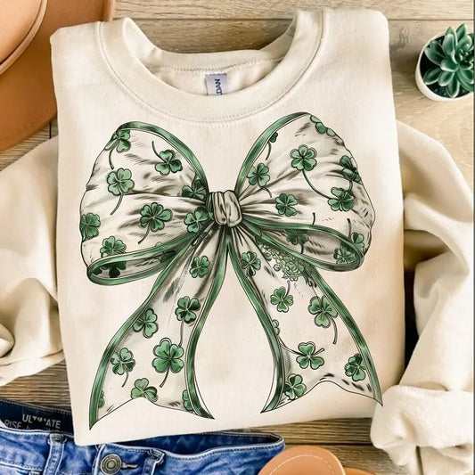 Retro Coquette St. Patrick's Day Sweatshirt, Lucky Shamrock T-Shirt, Irish Lucky Charm Crewneck, St. Patty's Day Clothing