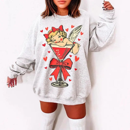 Retro Cupid Coquette Bow Sweatshirt, Retro Valentine Shirt, Valentine's Day Sweater, Valentine's Day Coquette Shirt, Valentines Martini Sweater, Cupid T-Shirt