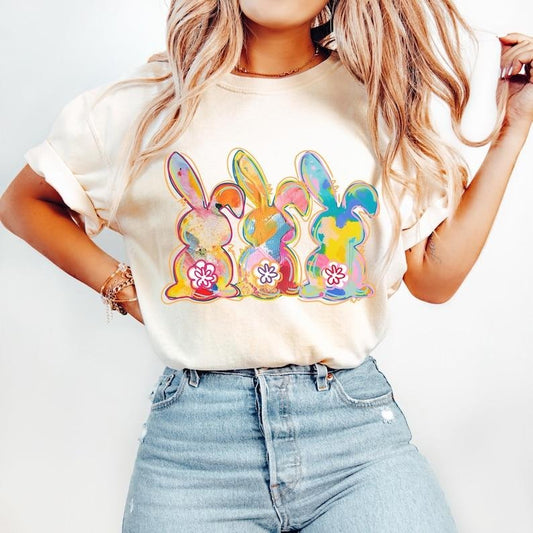 Retro Easter Bunny, Happy Easter, Watercolor Coquette, Pink Rabbit, Floral Spring, Girls Doodle Tshirt
