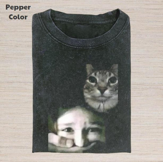 Retro Funny Vintage Graphic Tee, Cat Silent T-Shirt, Animal Shirt, Unisex Meme Cringe Funny Dumb Shirt, Gift For Men Women, Menswear Womenswear Streetwear Cotton Comfort