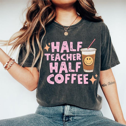 Retro Half Teacher Half Coffee Shirt, Funny Coffee Lover Teacher Shirt, Back to School Shirt, Elementary School Teacher  T-shirt, sweater and Hoodie