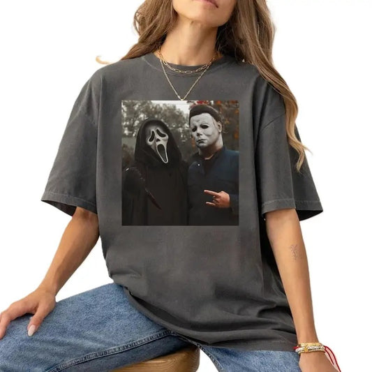 Retro Halloween Ghost Heart Hands, Funny Ghost Face T-shirt, Vintage 90s style top clothing, Unisex graphic Streetwear shirts