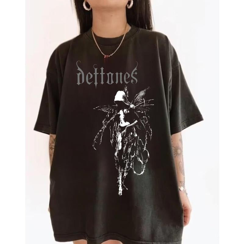 Retro Limited Vintage Deftones T-Shirt, Rock Band Heavy Metal Unisex Cotton Graphic Washed Tee, Gothic Punk Grunge Emo Y2K Clothes, Rock Music Merch