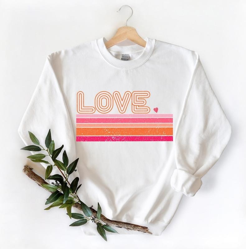 Retro Love Valentines Day Shirt,Valentines Day Shirts For Woman,Heart Shirt,Cute Valentine Shirt,Valentines Day Gift  Hoodie and Sweater; T-shirt Cotton Womenswear Cotton Womenswear