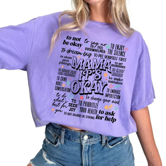 Retro Mama It's Okay Shirt, Mental Health Matters T-shirt, Motivational Mama Shirt, Awareness Shirt For Women, T-shirt Gift For Mom, Mother's Day Gifts, Mama T-shirt, Mama Graphic Tees Women's Tops Womenswear Cotton Fabric Chic Style Comfort Fit