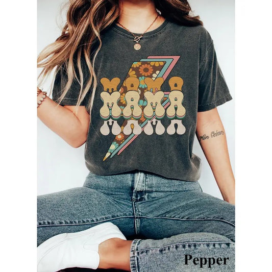 Retro Mama Shirt Mom Shirt Mama Comfort Colors Shirt Lightning Bolt Mama Shirt Mother's Day Shirt Mama Tshirt Mom Graphic Mama Tee TK62GN