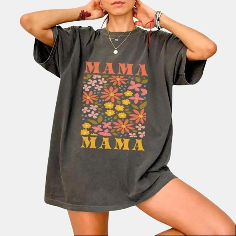 Retro Mama Shirt, Comfort Colors Mom T-Shirt, Boho Mama Shirt, Mother's Day Gifts, Floral Mom Outfit, Girl Mama Shirt, Mom Life Shirt, Boy Mama Shirt, Blessed Mama Shirt, Cute Mom Shirt, Mom Women Top Comfortable Style Tshirt Casual Breathable Cotton