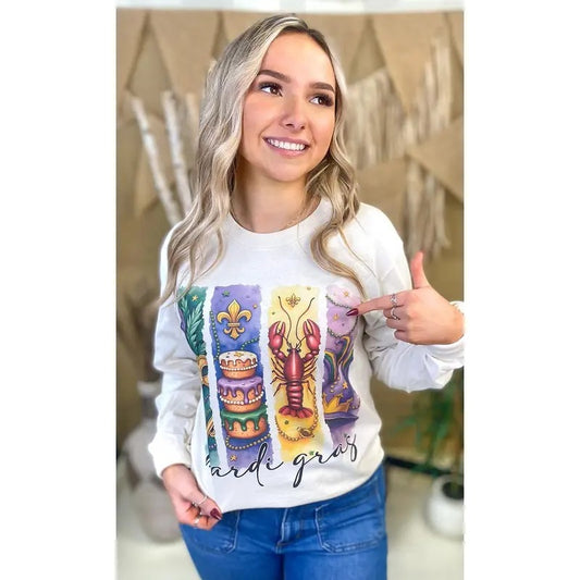 Retro Mardi Gras Graphic Long Sleeve T-Shirt