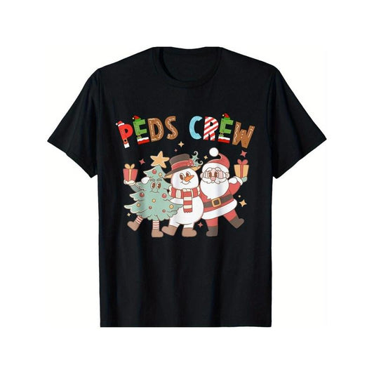 Retro Peds Crew Christmas Pediatric Nurse Nursing Group T-Shirt for Men Women, Christmas Halloween New year Thanksgiving day Gift for Men Women Dad Mom Friend, Unisex Soft Fabric 100% cotton Black Tee Made in USA