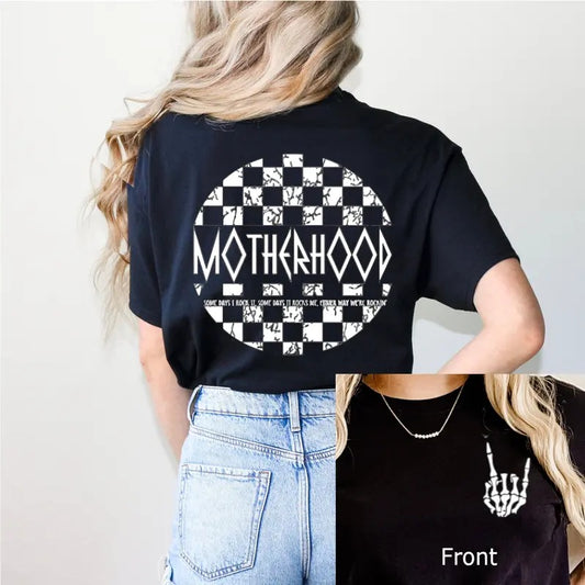 Retro Rockin Mama Shirt Motherhood Rockin' It One Day At A Time Skeleton Hand Shirt Rocker Mom Shirt Skull Shirt TK43GN